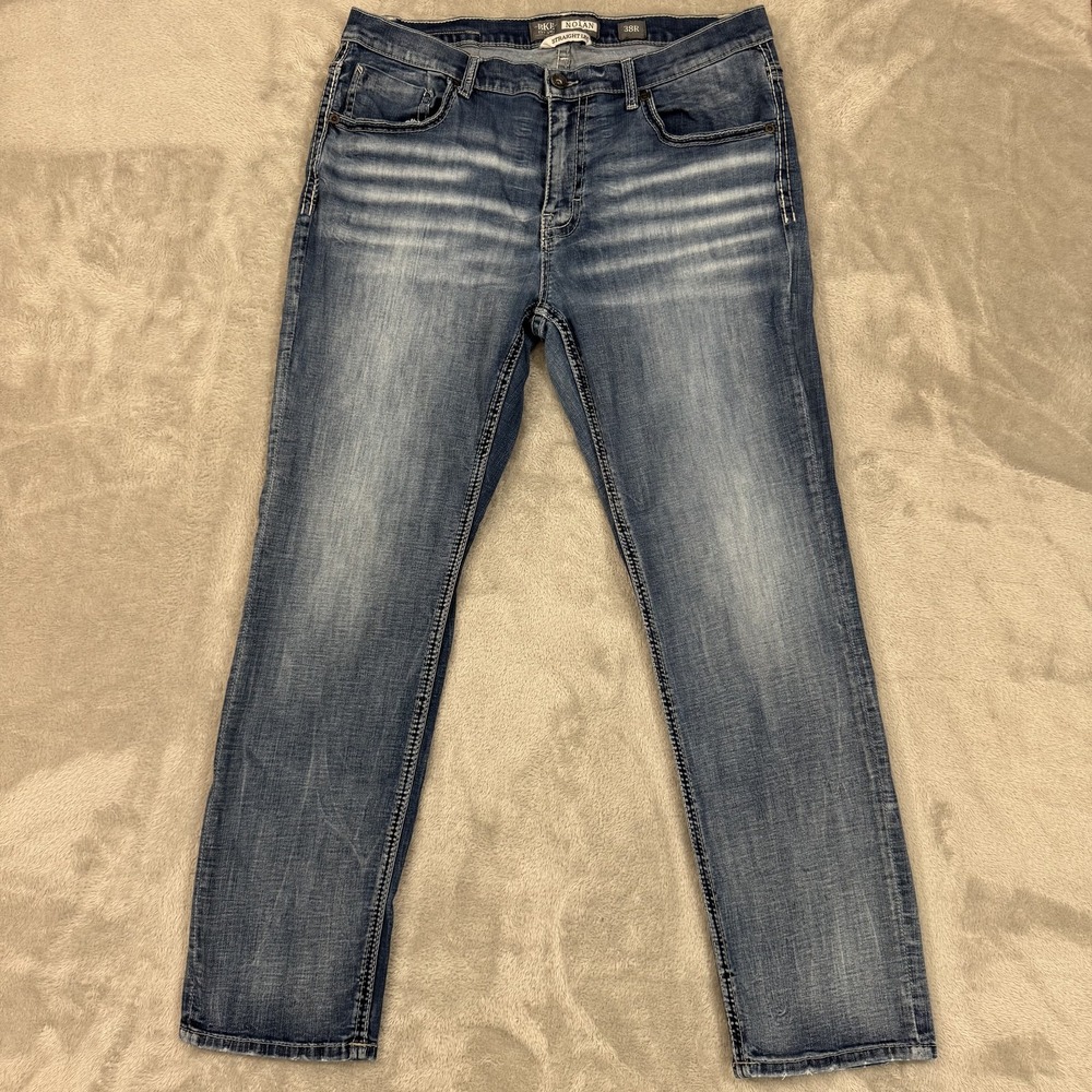 BKE Nolan Jeans Mens 38R Blue Medium Wash Relaxed Straight Stretch Denim Western